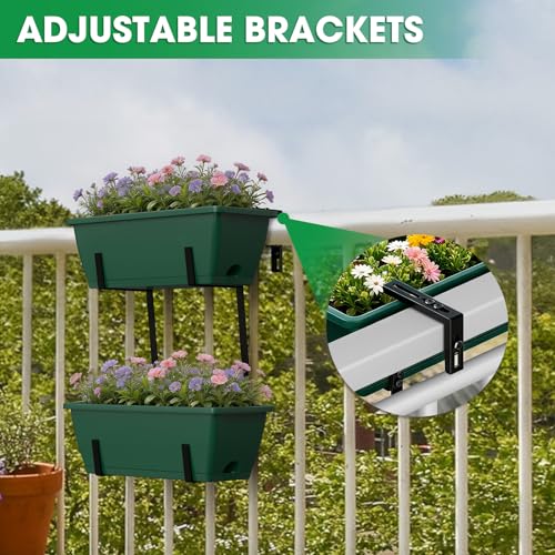 16.9 Inches Deck Railings Planter Box, 2Pcs Hanging Flower Pots, Green by FANSXIVITA - Used condition - Image 6