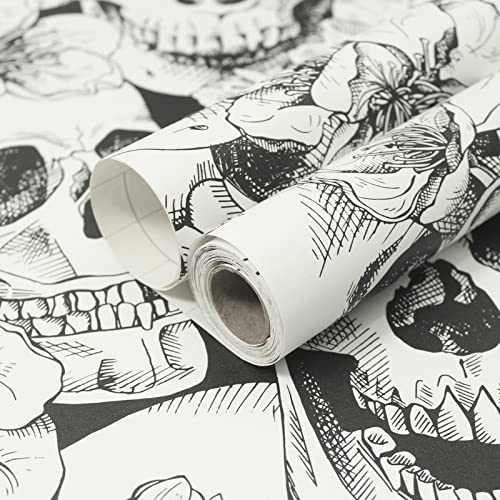 Wadile Peel And Stick Wallpaper, 17.3In X 393.7In Skull Pattern Contact Paper For Cabinets/Countertops Waterproof, Wall Paper Pull And Stick For Bedroom #TOP30