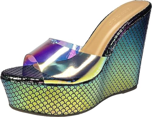 Image of BAMBOO Women's Clear Band Platform Wedge Slide