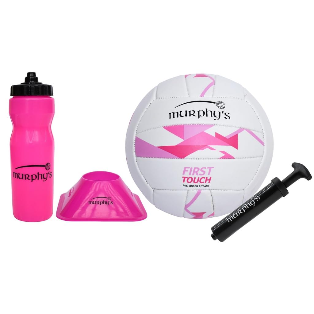 Murphy’s First Touch Gaelic Football Gift Set, Beginner Gaelic Football Training Kit with Ball, Kicking Tee, Handpump and 750ml Water Bottle, Pink