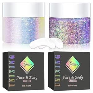 Holographic Body Glitter Gel for Body, Face, Hair and Lip Color Changing Sparkling Face Glitter Gel Mermaid Sequins Glitter Face Paint for Women Girls Music Festival Concerts Party, 50ml x 2