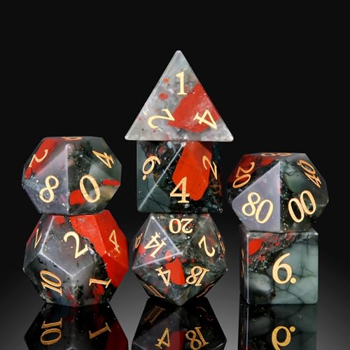 Blood Stone Crystal DND Dice Set 7 PCS Gemstone Suitable for Dungeons and Dragons for Polyhedral Dice for D & DRPG Games (Blood Stone)