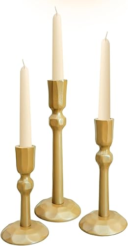 Miniatura 7 de TIED RIBBONS Portavelas  Hierro, juego de 3  Portavelas cónicos dorados para centro de mesa decorativo moderno, Ganesh Chaturthi, decoración Diwali,