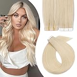 Elailite Tape Extensions Echthaar Blond 30cm 30g, 20 stück Invisible Tape in Haarverlängerung Haarteil Kleber Klebestreifen #60 Platinumblond