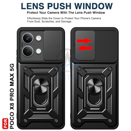 Image of AESTMO Tough Armor Poco X8 Pro Max 5G Bumper Back Case Cover | Ring Holder & Sliding Camera Shield Cover | 360 Degree Protection Back Case Cover for Poco X8 Pro Max 5G (Black)