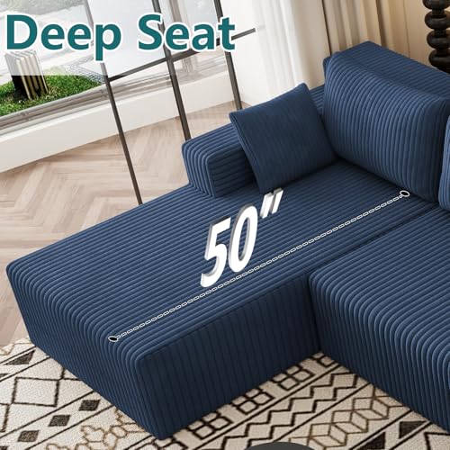 Image of 160 inch U-Shape Cloud Couch, Modern Modular Sectional U-Shape Sofa, Corduroy Boneless Couch Upholstered Couches Deep Seat Sleeper Chaise Longue for Living Room, No Assembly Required,Blue