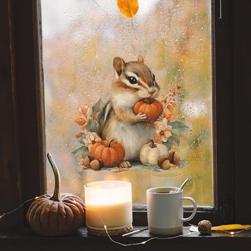 Vinilo decorativo infantil de ardilla con calabazas y flores miniatura 5