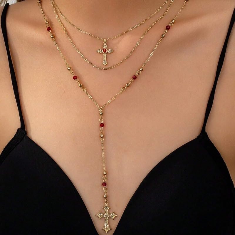 Gold Cross Necklaces for Women Layered Cross Pendant Necklace Long Chain Necklace Dainty Chain Jewelry Gift for Women - Image 2