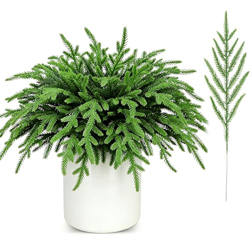 XMDROU 30 Pcs Norfolk Pine Branches Christmas Real Touch Faux Evergreen Pine Sprigs Artificial Greenery Pines Needle Branches 13.39 Artificial Greenery Foliage for DIY Craft Garland Home Decoration