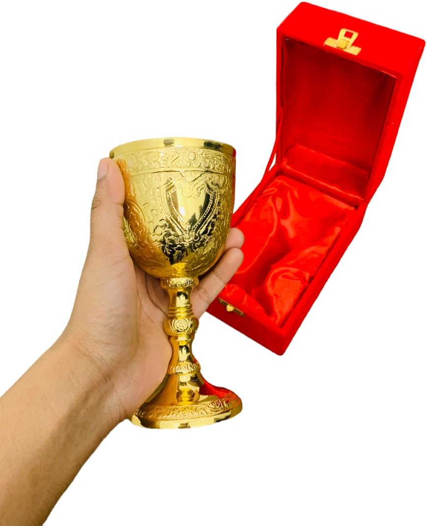 Brass Chalice Personalization Engraving Goblet With Red Velvet Box Chrome Finish Engraved Design Wine Cup Vintage king's Glass Active (Chrome Finish)