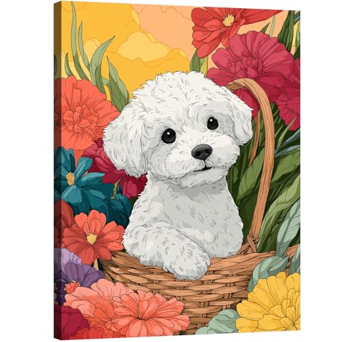 Tableau bichon blanc pour chambre d'enfant et décoration de salle de jeux