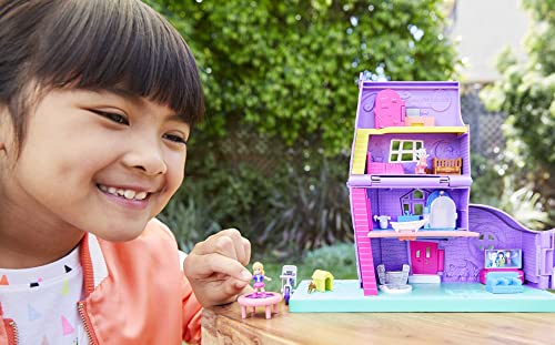 Polly Pocket Doll House With Micro Doll, Toy Bike & Furniture Accessories, Transforming Pollyville Pocket House Playset #TOP1