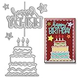 Metal Birthday Cake Cutting Dies Stars Happy Birthday Words Die Cuts for Card Making Scrapbooking Paper Craft Album Stamps DIY Birthday Décor