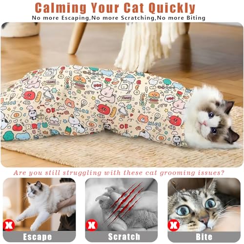 Image of 35.5'' Cat Grooming Wrap with Nails Clipper | Self-Adhesive, Anti-Escape Calming Swaddle, Soft Fabric, Comfortable & Reusable, For Cutting Nails, Ear Cleaning, Medication