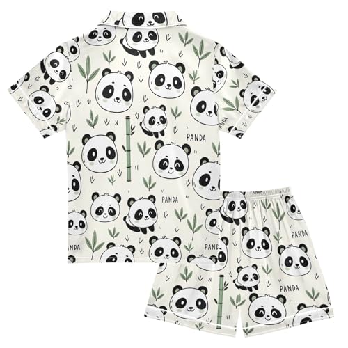 ALAZA Cute Panda Tree Animal Pajamas Satin Pajama Set Short Sleeve Button Down Sleepwear2