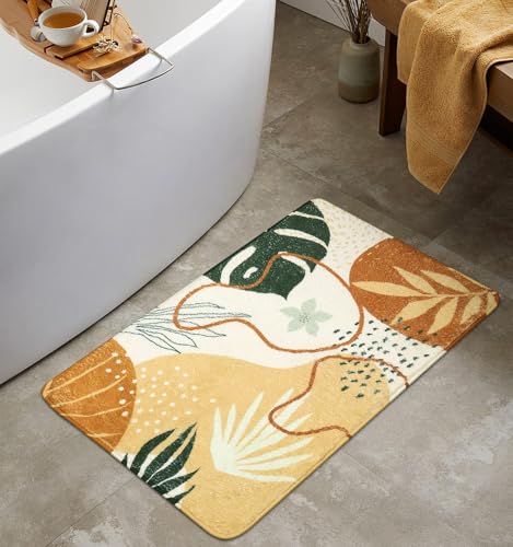 Uphome Abstract Bathroom Rugs Cute Colorful Plant Bath Mat Non-Slip Mid Centry Printed Bath Rugs Soft Velvet Machine Washable Boho Floor Mats Aesthetic Design for Bath Tub SinkShower, 18x25 inch