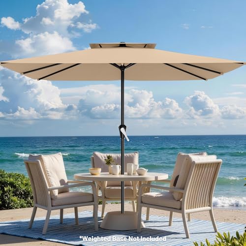 Image of AreShark 8'x10' 2 Tiers Rectangular Patio Umbrella - Outdoor Umbrella Waterproof UV Protection, Market Table Umbrella w /Crank for Pool, Backyard, Deck(Beige)
