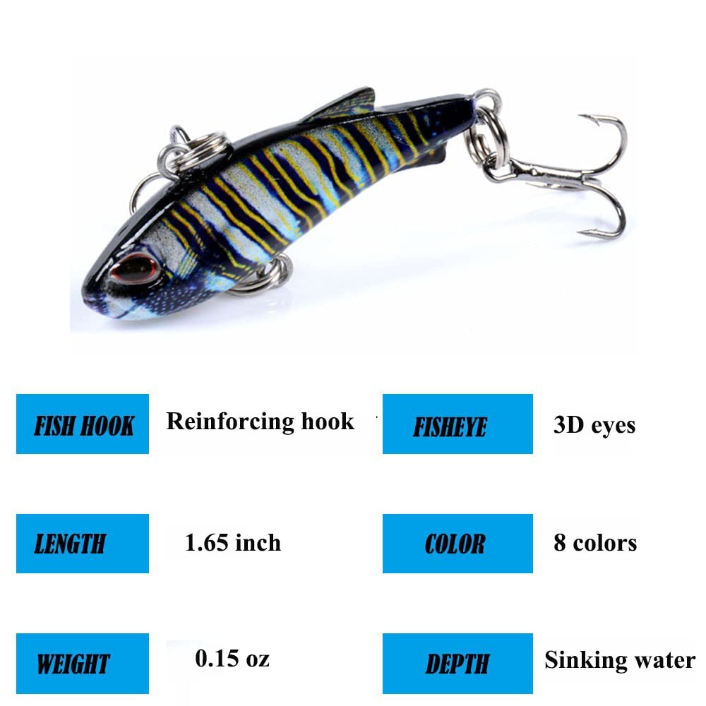 8 Pcs VIB Lures and Hard Swimbaits Set,as Vibe Sinking Lure for Trout Bass Salmon Redfish Trout Bass Walleye 4