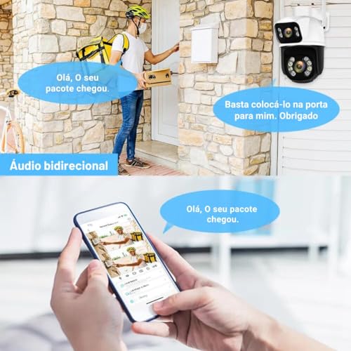 Câmera IP Sem Fio de Segurança Externa HD 3MP, Câmera de Visão Noturna Infravermelha WiFi, Dupla Len