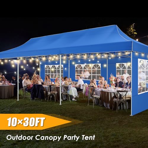 Image of HOTEEL Tents for Parties 10x30 Pop Up Canopy Tent Heavy Duty with 8 Sidewalls, Commercial Party Tent Event Wedding Instant Canopy Waterproof with Carry Bag, UV 50+, Thicked Hexagonal Legs, Blue