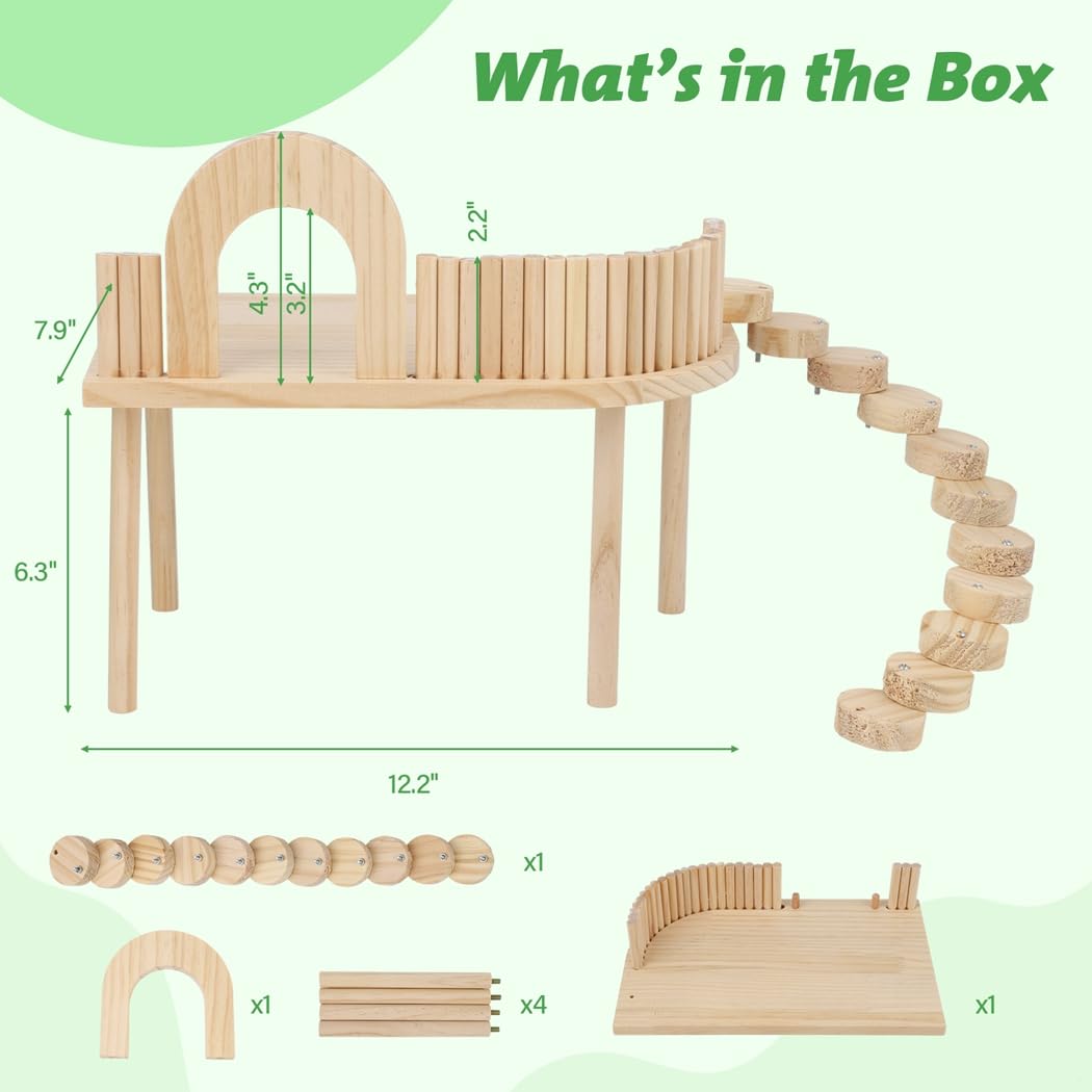 Kleine Haustierplattform aus Holz mit drehbarer Leiter, Meerschweinchen und Hamster Spielplatz mit Sicherheitszaun