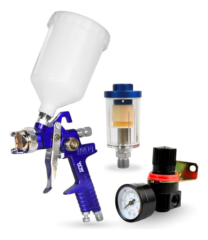 Kit Pistola 827 Azul HVLP + Regulador PRW-800 + Mini Filtro | Conjunto 3 Peças, Regulador