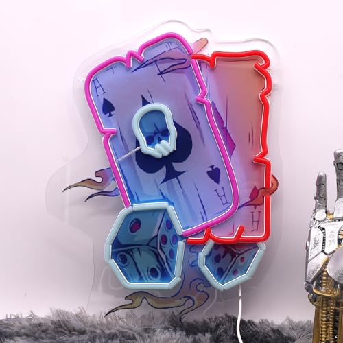 Image of Gambling Poker LED Neon Sign USB Powered for Wall Decor, Skull Poker Neon Night Light Sign Dimmable for Game,Casino Room Party Decor Halloween Birthday Gifts