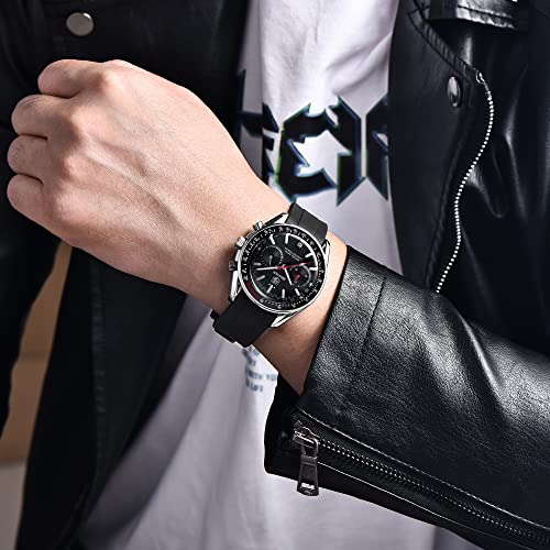 Image of BENYAR - Stylish Wrist Watch for Men, Genuine Silicone Strap Watches, Perfect Quartz Movement, Waterproof and Scratch Resistant, Analog Chronograph Quartz Business Watches