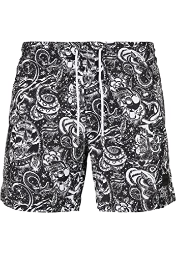 Urban Classics Costume Da Bagno Uomo, Pantaloncini Da Bagno Ad Asciugatura Rapida, Boxer Da Bagno Surf E Attivitá Sportiva, Colore Tattoo Aop, M - 6