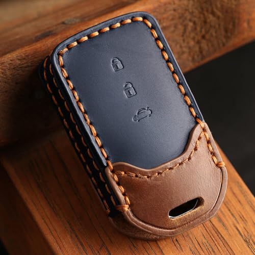 Image of keyzone dual leather key cover for Honda City, Accord, Amaze, CR-V, WR-V 3 button smart key