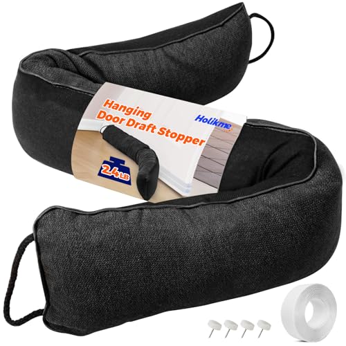 Image of Holikme Weighted Door Draft Stopper - Under Door Seal, 38inch Black | Heavy Duty Fabric, Removable Washable Cover, Hook-and-Loop Fasteners Included, Soundproof & Thermal Insulation, Energy Saving