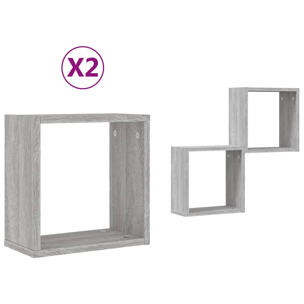 Set di 2 scaffali a cubo Sonoma grigio 30 x 15 x 30 cm, mensole da parete in legno sospese per soggiorno, camera da letto, ufficio, salvaspazio