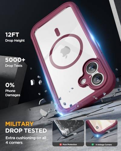 Image of Miracase for iPhone 17 Case 6.3'', Full-Body Bumper Military Drop Protection Outdoor Phone case with Built-in Glass Screen &Camera Control,Easy Installation,No Gap,Compatible with MagSafe,Wine Red