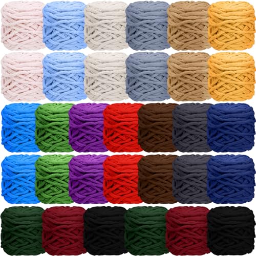 Timgle 32 Skeins Chunky Chenille Yarn Soft for Crochet, Classic Color