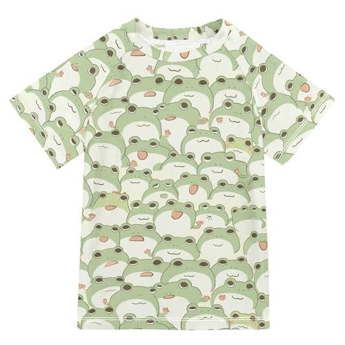 Cartoon Cute Fat Frogs Girl Bathing Suit Short Sleeves Work Out Clothes Swimwear Beach Tops 3T