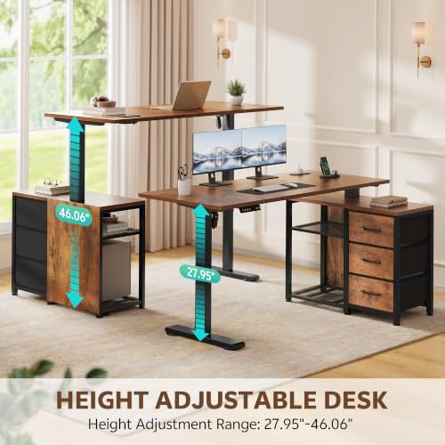 Image of 47'' L Shaped Desk with 3 Drawers Electric Standing Desks Rustic