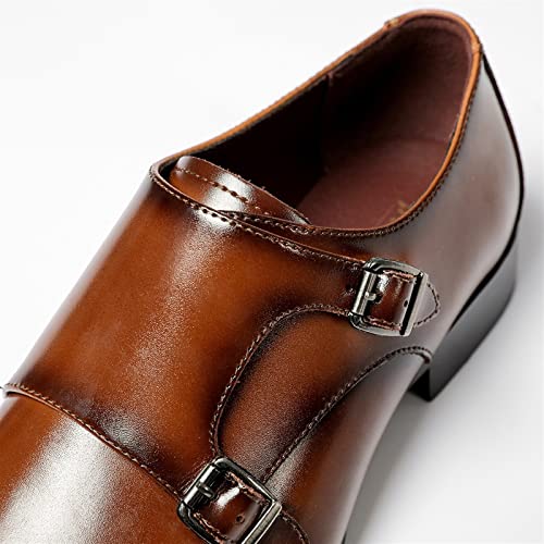 HOOENG Dress Shoes for Men Slip on Double Monk Strap Burnished Toe Cap Toe Leather Rubber Sole Anti-Slip Slip Resistant Casual4