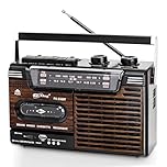 Portable Cassette Players, Boombox Portable Retro Cassette Tape Player, Supports SD/MMC/USB/Cassette Playback, AM/FM/SW Bands Radio，HiFi Sound Quality, Built-in Speaker (Vintage Brown)