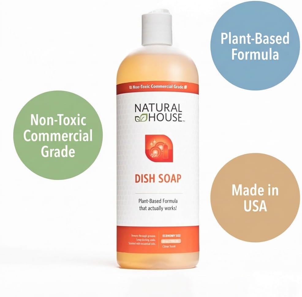 Natural House Scrubby - Probiotic Hand Dish Soap - Cuts Grease - Plant-Based Formula - Gentle on Hands - Citrus Scent - 128 oz