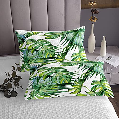 Palm Tree Print Quilted Coverlet Girls Tropical Palm Leaf Quilted Bedspread Coverlet for Kids Teens Women Green Leaves Decor Coverlet Set Botanical Quilted 3Pcs Double Size - Image 4