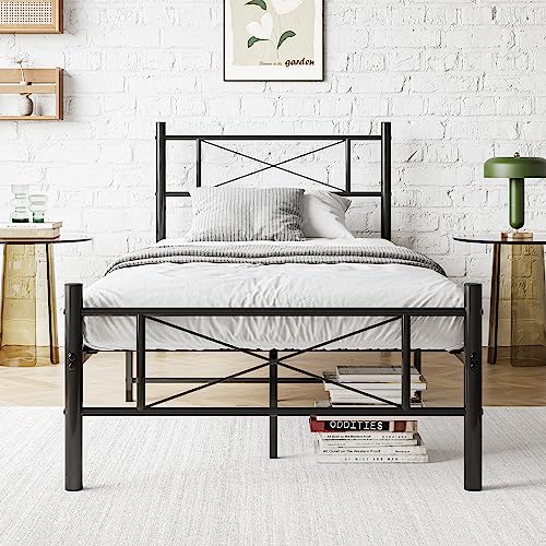 HOJINLINERO Metallbett 90x200 Bettgestelle aus Metall mit...