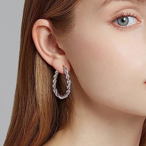 KRFY 925 Sterling Silver Twisted Hoop Earrings With Cubic Zirconia - Hypoallergenic 14K Gold Plated Oval Chunky Hoops for Women Girls - Gold Silver - Image 4