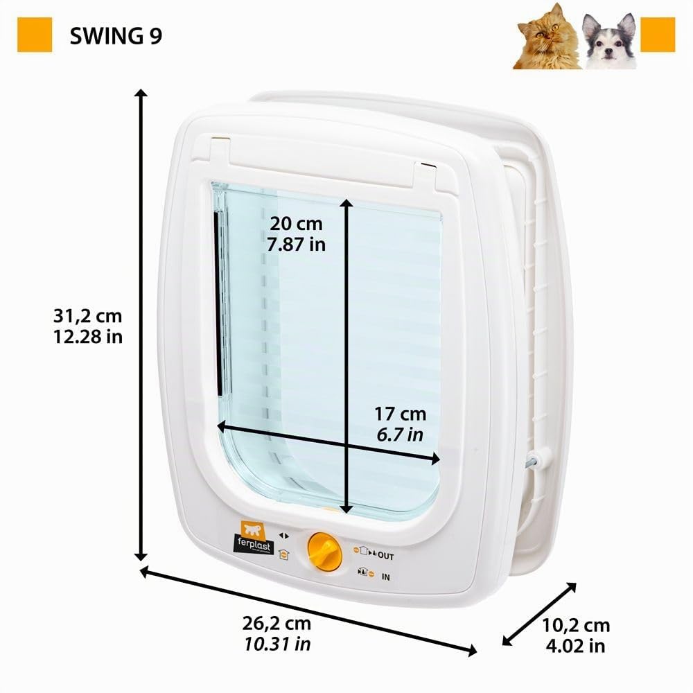 Ferplast Porte pour chiens et chats SWING 9 Chatière porte basculante, installation uiverselle, contrôlable, 4 positions, système de protection contre les courants d'air, 26,2x10,2x h 31,2 cm Maron