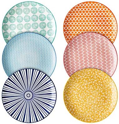 Selamica 10 inch Porcelain Dinner Plates, Large Size Serving Plate for Salad, Pancakes, Steak, Set of 6, Assorted Colors