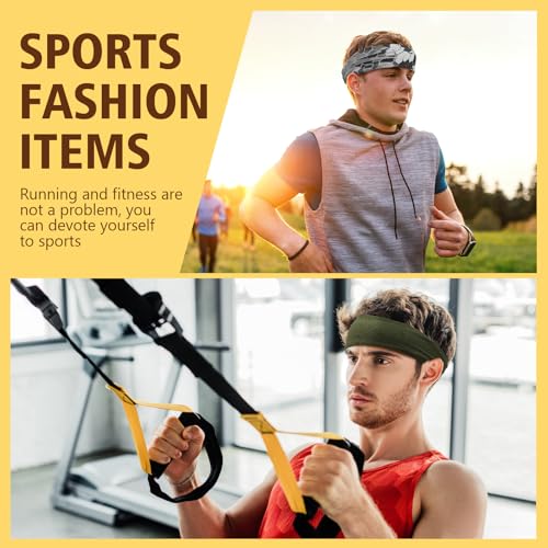 Image of 18 Pcs Sports Sweatbands for Men Women Camo Headbands Workout Non Slip Headbands Breathable Head Band Fitness Stretchy Unisex Hairband for Yoga Running Cycling Ball