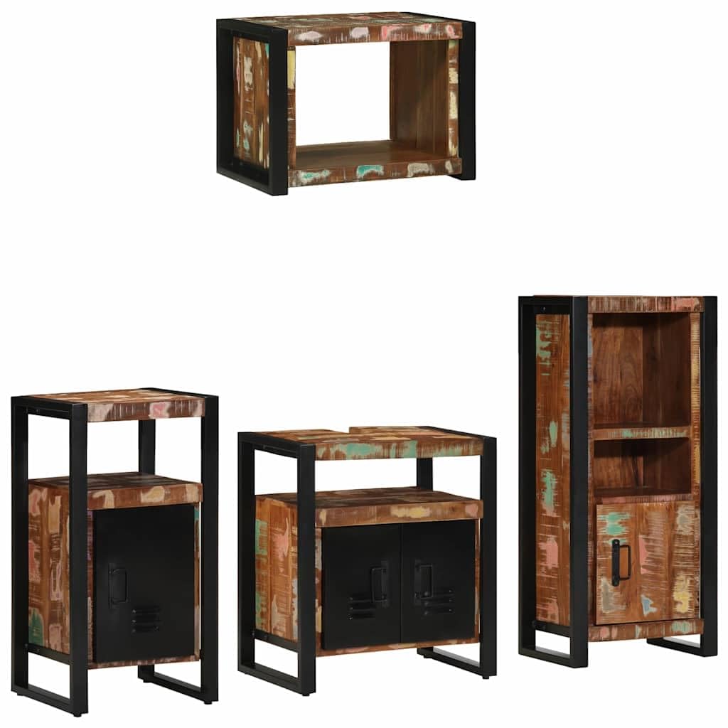 Badezimmermöbel-Set 4-teilig, mehrfarbig und schwarz
