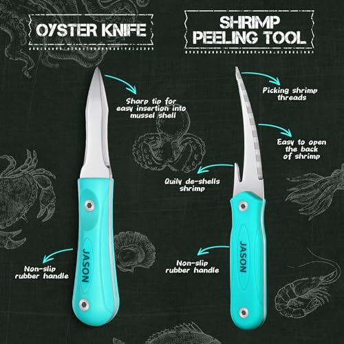 JASON 5-Piece Seafood Tools Set - 1 Crab Cracker, 1 Shrimp Peeler, 1 Oyster Shucking Knife and 2 Crab Forks with Gift Box, Stainless Steel Seafood Opener Kit for Christmas/Birthday/Thanksgiving - Image 5