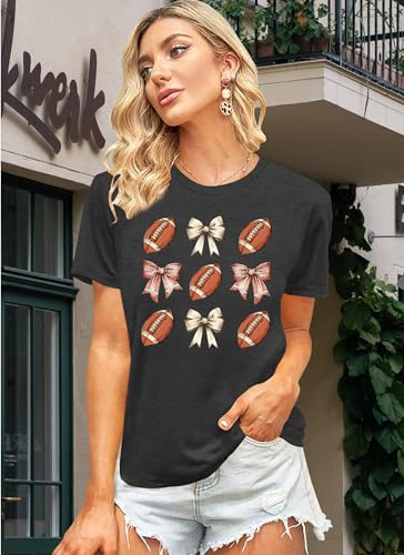 Football Shirts for Women Game Day Outfits Funny Bow Graphic Tee Sport Mom Short Sleeve2