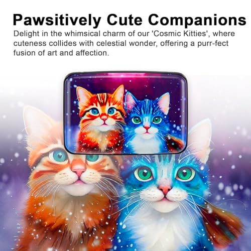 Image of Credit Card Holder Small RFID Blocking Wallet Business Metal Slim Mini Aluminum Hard Case for Women Men, Colorful Cute Cats, small, Minimalist, Compact, American