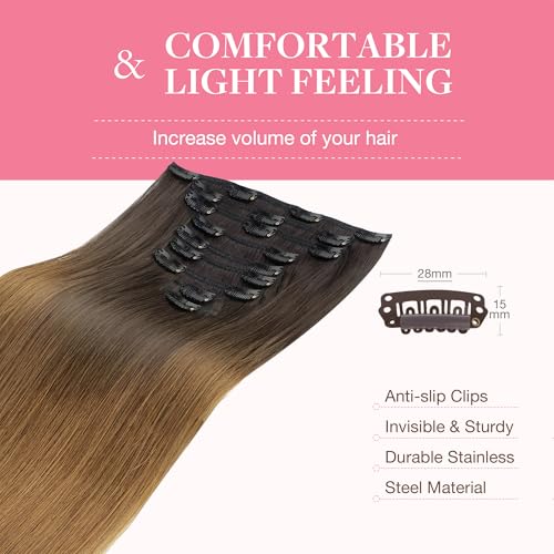 Image of GOO GOO Clip in Hair Extensions Real Human Hair, Remy Human Hair Extensions Clip ins for Women, Natural Human Hair, 18inch 150g 9Pcs, 1D /2C /4E Chocolate Dip Color Melt